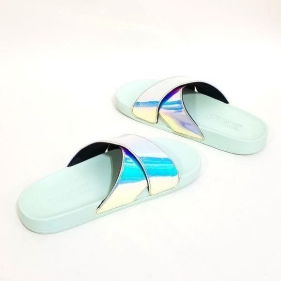 PINK Victorias Secret Iridescent Slides Criss Cross Sandals Size 7 M - Picture 5 of 9